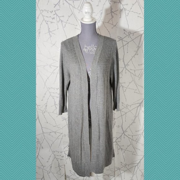 Torrid Gray Ribbed Knit Lattice Detail Long Cardigan - Picture 2 of 5